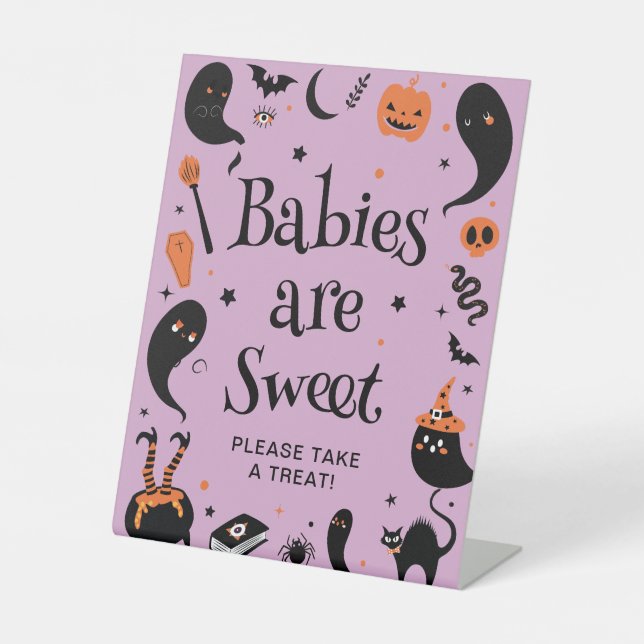 Signe De Table Baby shower d'Halloween noir et violet Favoriser (Recto)