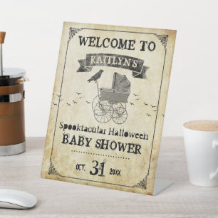 Signe De Table Baby shower d'Halloween vintage Stroller Bienvenue