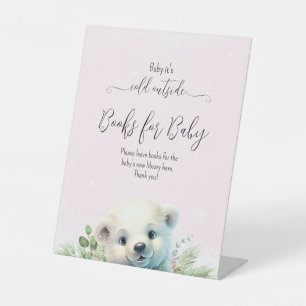 Signe De Table Baby shower d'hiver à neige rose de l'ours polaire