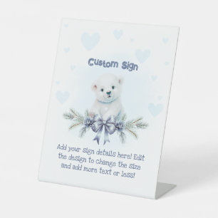 Signe De Table Baby shower d'hiver de Cub Blue Polar Bear Cub