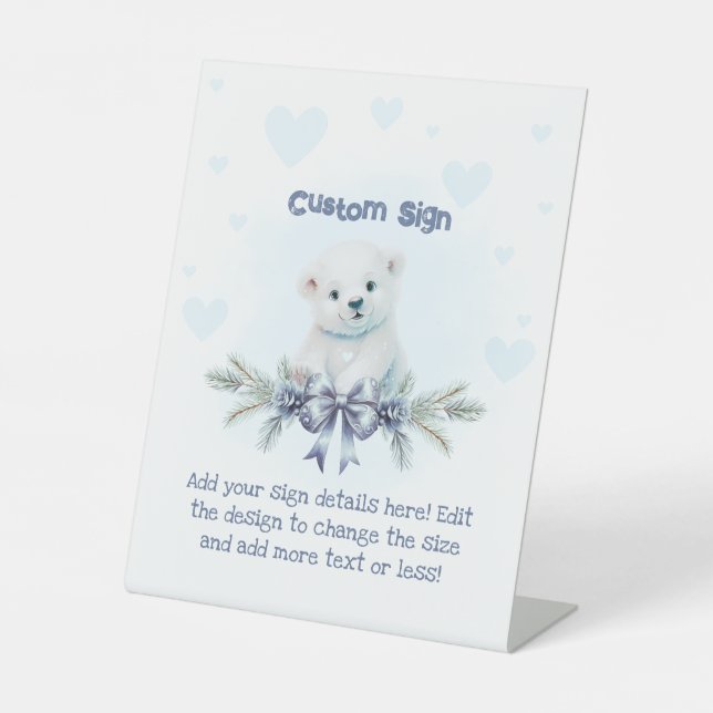 Signe De Table Baby shower d'hiver de Cub Blue Polar Bear Cub (Recto)