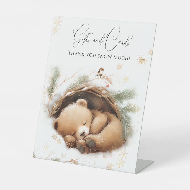 Signe De Table Baby shower d'hiver de l'ours des bois à l'extérie (Recto)