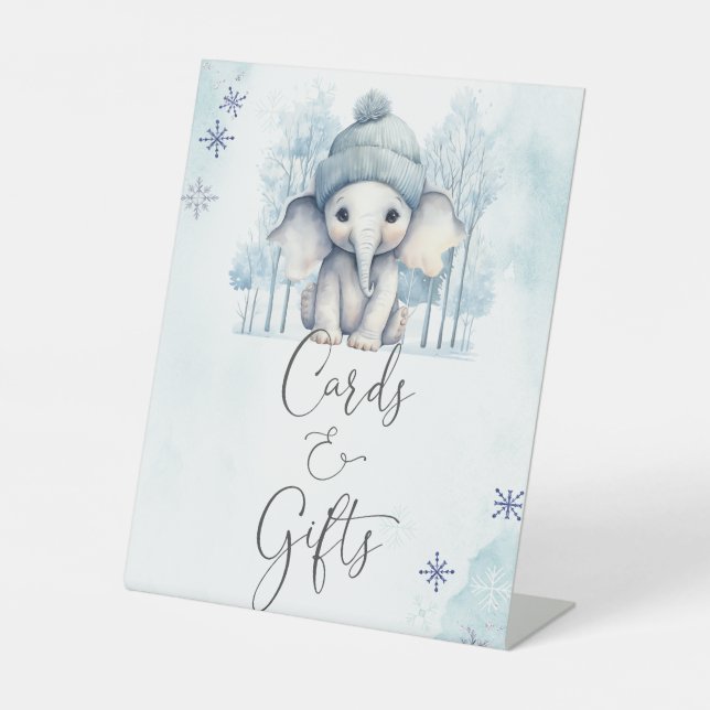 Signe De Table Baby shower d'hiver Elephant Boy Cartes et cadeaux (Recto)