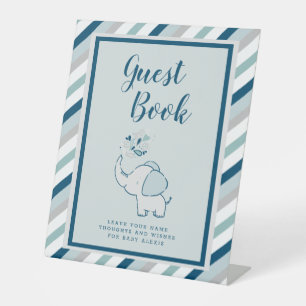 Signe De Table Baby shower d'invités Navy Blue & Mint Elephant Li