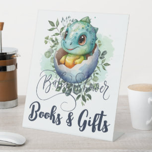 Signe De Table Baby shower Feuille Dinosaur Oeuf Cute Aquarelle