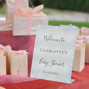 Signe De Table Baby shower garçon argent bleu parties scintillant