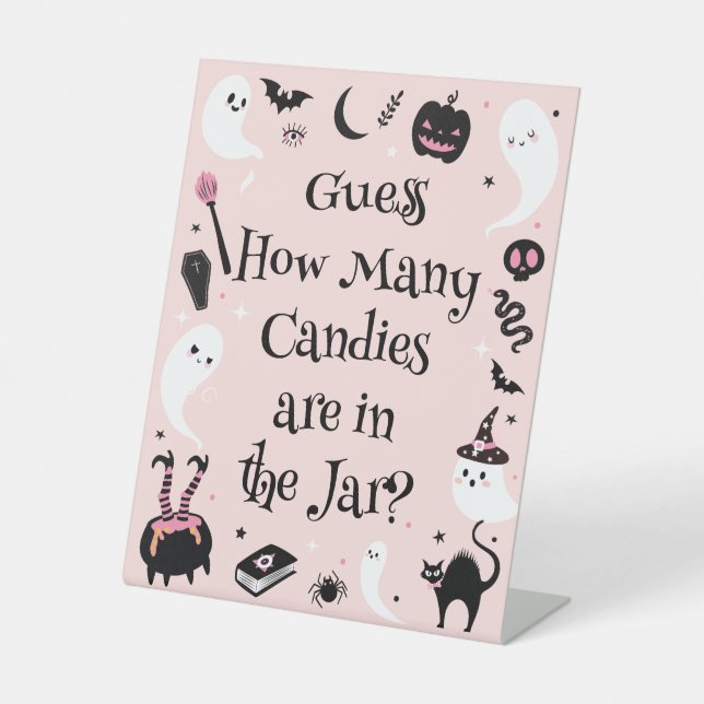 Signe De Table Baby shower Halloween rose Devinez combien de bonb (Recto)