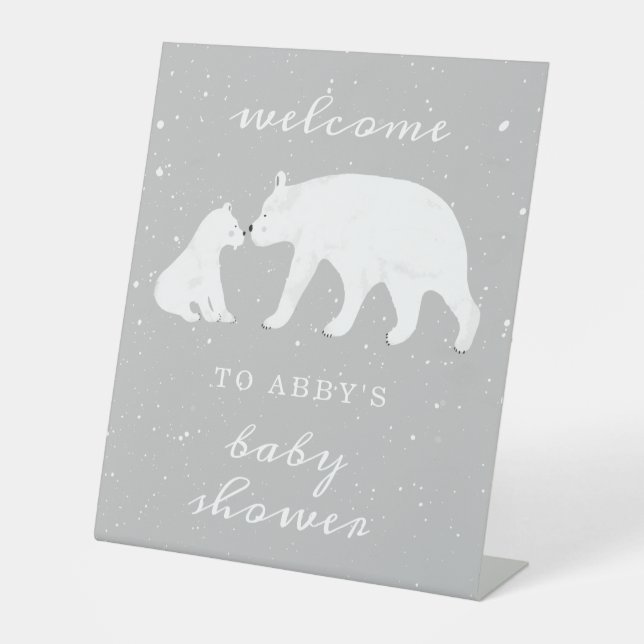 Signe De Table Baby shower Mama Neutre Neige Ours Polaire Accueil (Recto)