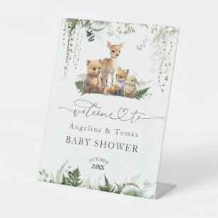 Signe De Table Baby shower Neutre des animaux des bois Bienvenue