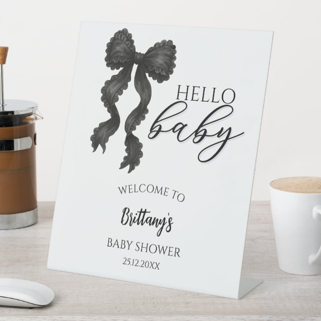 Signe De Table Baby shower noir Bow Affiche de bienvenue moderne (In SItu)