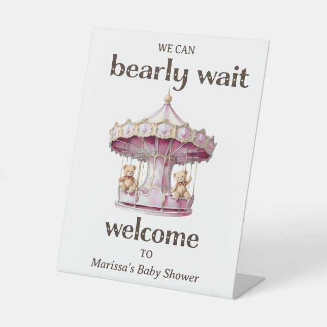 Signe De Table Baby shower pour fille jumelle Teddy Bear Bienvenu (Recto)