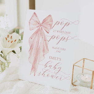 Signe De Table Baby shower Rose Bow Girl Pop It When She Pops