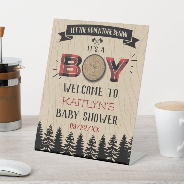 Signe De Table Baby shower Rustic Forest Plaid Lumberjack Boys (In SItu)