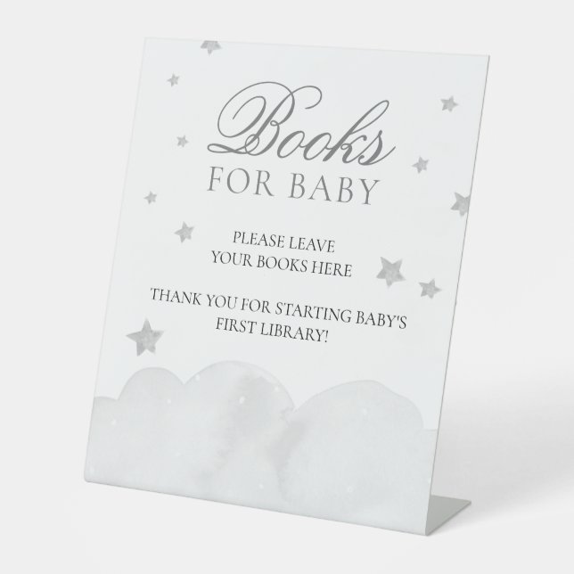 Signe De Table Baby shower Star Grey Blue Livres Pour Baby Pedest (Recto)