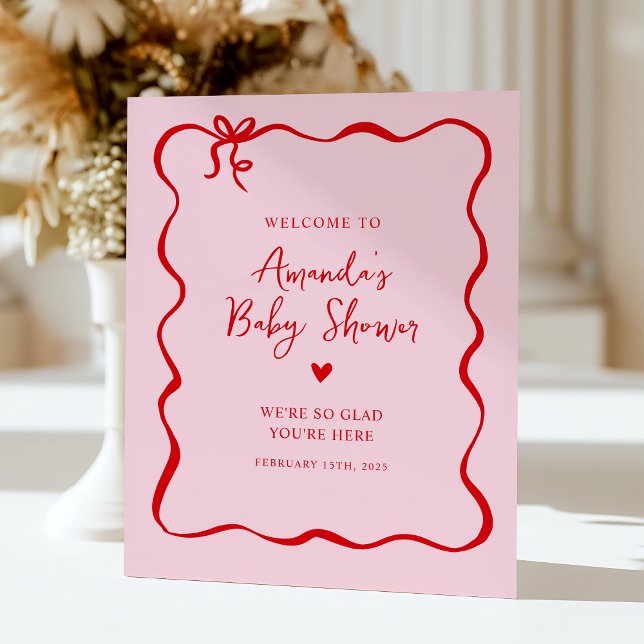 Signe De Table Baby shower Valentine rose et rouge Bow Affiche de (Créateur téléchargé)