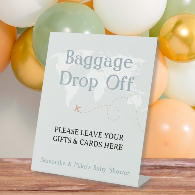 Signe De Table Bagages Déposer Cadeaux et Cartes Baby shower de v (Baggage Drop Off Gift & Cards Travel Baby Shower Pedestal Sign)
