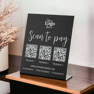 Signe De Table Balayage chic noir pour payer le code QR des petit