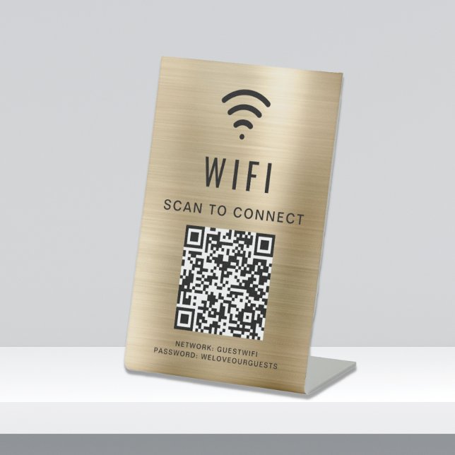 Signe De Table Balayage de code QR Wifi Pour Connecter Gold (Créateur téléchargé)