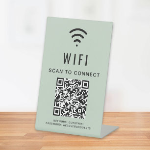 Signe De Table Balayage de code QR Wifi Pour Connecter Sage Green