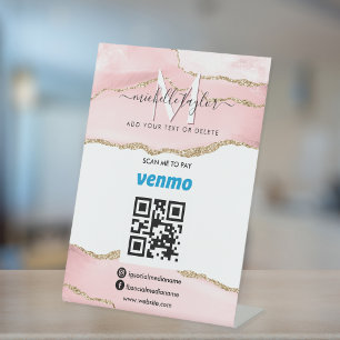 Signe De Table Balayage moderne pour payer Venmo QR code Monogram