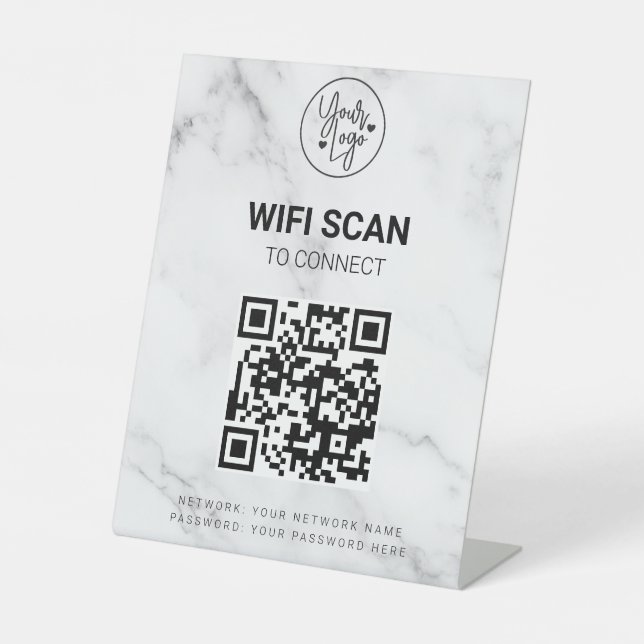 Signe De Table Balayage Wifi pour connecter QR Code Marbre de log (Recto)