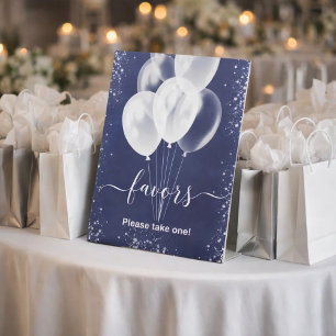 Signe De Table Ballons de parties scintillant bleu marine en arge