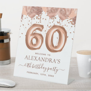Signe De Table Ballons d'or rose 60e fête d'anniversaire