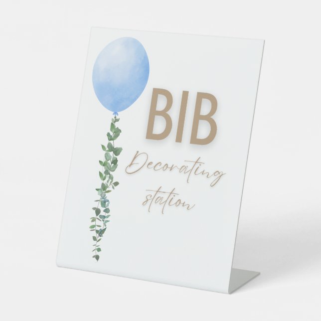 Signe De Table Balloon bleu Aquarelle Garçon Baby shower Piédesta (Recto)