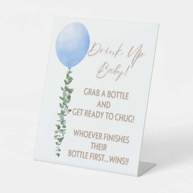 Signe De Table Balloon bleu Aquarelle Garçon Baby shower Piédesta (Recto)