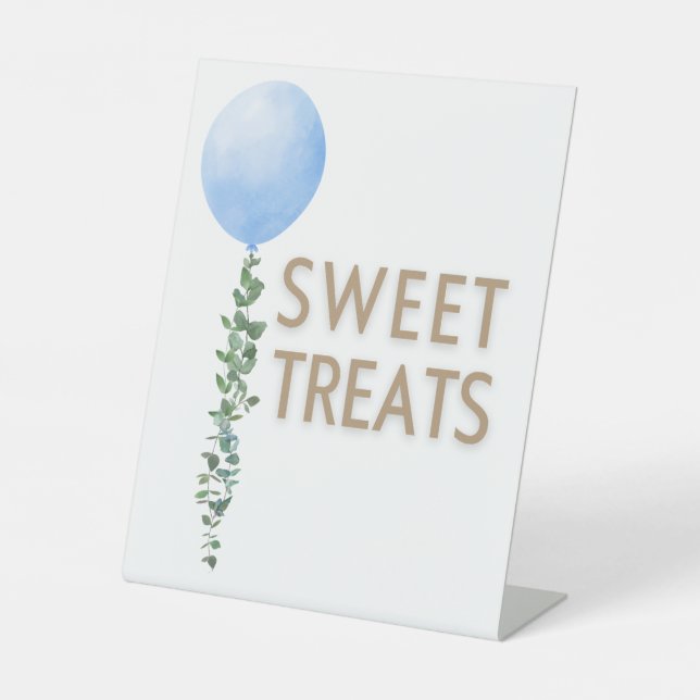 Signe De Table Balloon bleu Aquarelle Garçon Baby shower Piédesta (Recto)