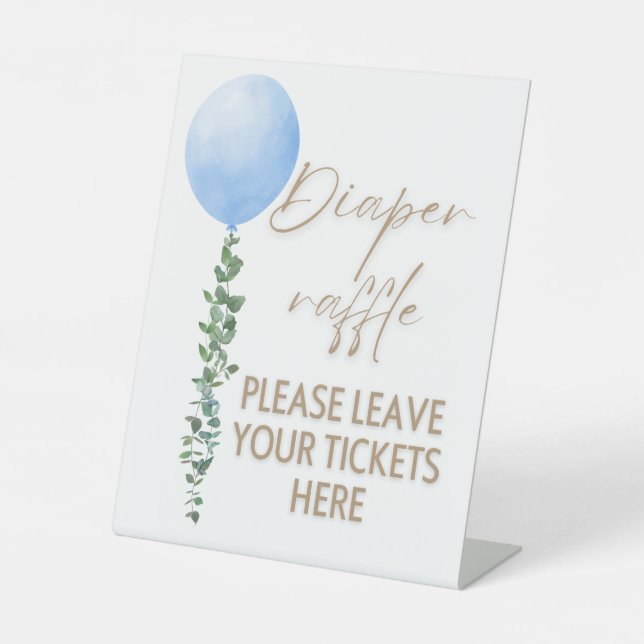 Signe De Table Balloon bleu Aquarelle Garçon Baby shower Piédesta (Recto)