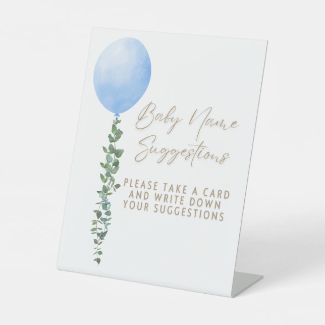 Signe De Table Balloon bleu Aquarelle Garçon Baby shower Piédesta (Recto)
