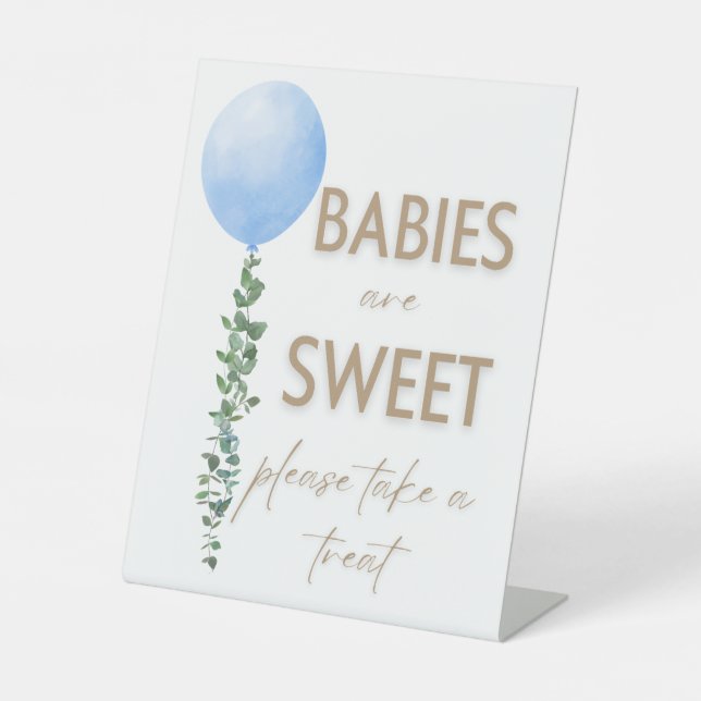 Signe De Table Balloon bleu Aquarelle Garçon Baby shower Piédesta (Recto)