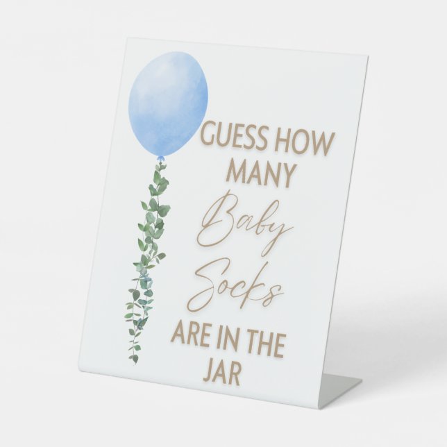Signe De Table Balloon bleu Aquarelle Garçon Baby shower Piédesta (Recto)
