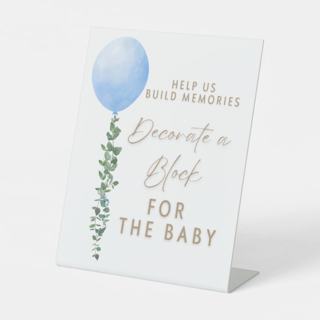 Signe De Table Balloon bleu Aquarelle Garçon Baby shower Piédesta (Recto)