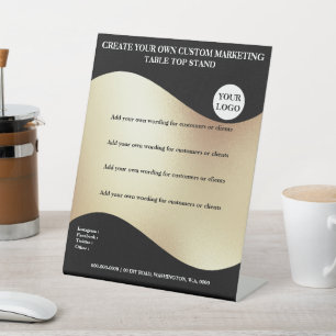 Signe De Table Bannière en or noir avec logo bureau 8x10