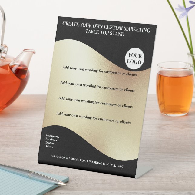 Signe De Table Bannière en or noir avec logo bureau bureau 6x8 (In SItu)