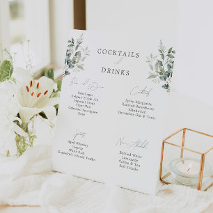 Signe De Table Bar à boissons de mariage botaniques élégants