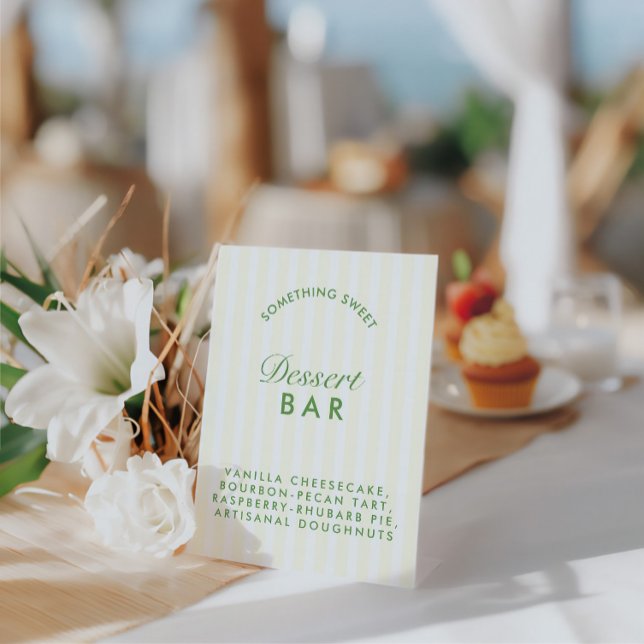 Signe De Table Bar à desserts rétro vert et jaune Enterrement de  (Dessert Bar Retro Green & Yellow Bachelorette Pedestal Sign)