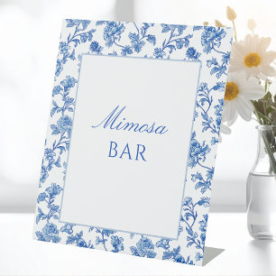 Signe De Table Bar à la mimosa en chinoiserie bleue et blanche