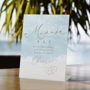 Signe De Table Bar à Mimosa de Mariage Moderne avec Cœurs dans le
