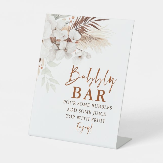 Signe De Table Bar Bubbly en terre cuite et fleurs blanches (Recto)