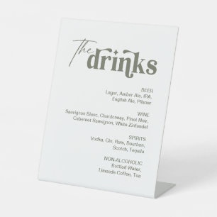 Signe De Table Bar Mariage blanc et vert Sage