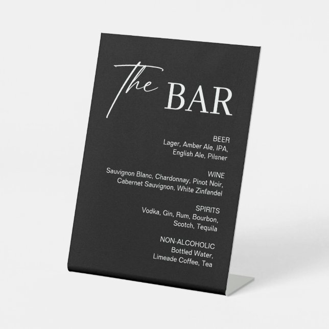 Signe De Table Bar Mariage noir moderne (Recto)