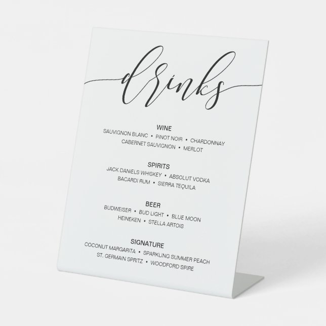 Signe De Table Bar Mariage Rustique moderne Menu Signer Boissons (Recto)