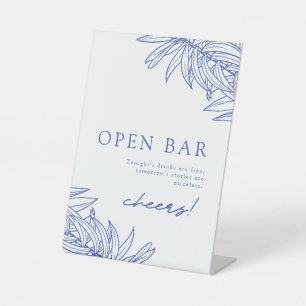 Signe De Table Bar ouvert Bleu simple Botanique