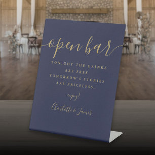 Signe De Table Bar Ouvert Signature Navy Blue Et Or