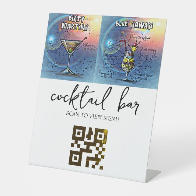 Signe De Table Barre à cocktails du menu numérique QR Code (Recto)