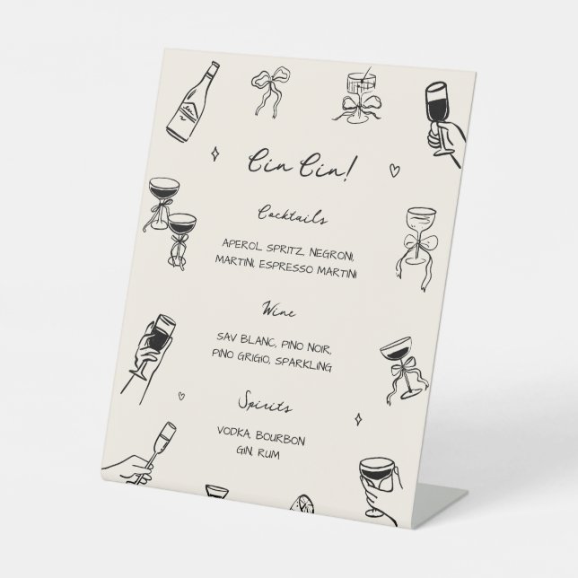 Signe De Table Barre Cin Cin Dessinée À La Main (Recto)