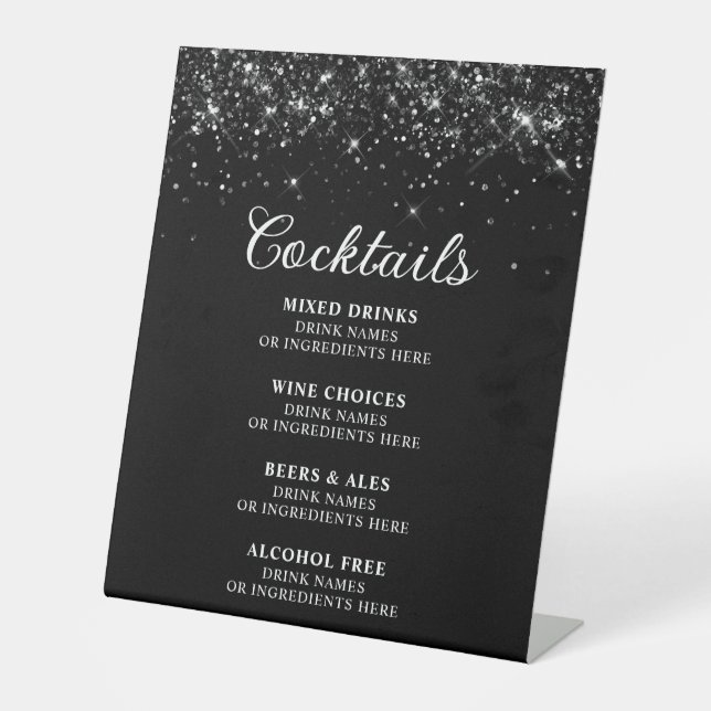 Signe De Table Barre de cocktails noirs Glittery Menu (Recto)